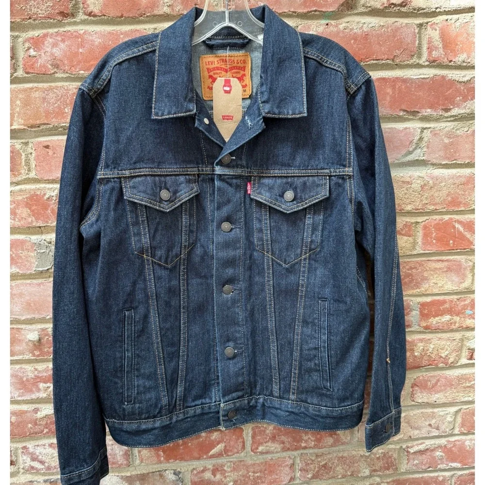 Levis Mens Trucker Jacket Dark‎ Wash Indigo Denim 723340134 Size M NEW - Picture 3 of 7